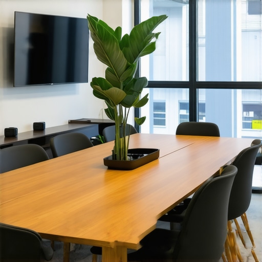 Innovative coworking space with tech-enabled conference room and flexible furniture