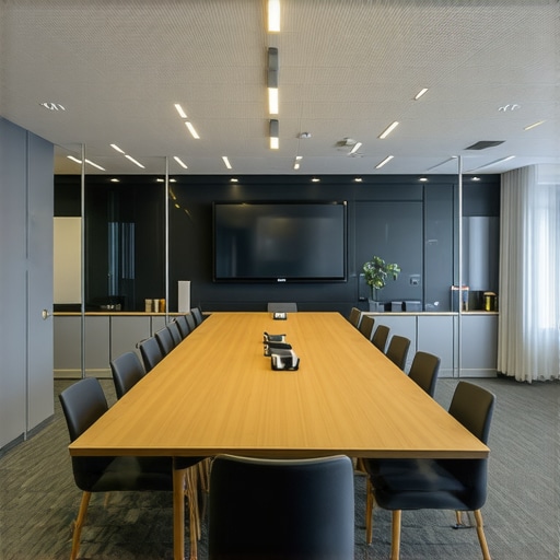 Futuristic conference room with advanced tech features and adaptable design