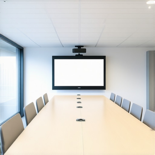 Futuristic conference room with modular furniture and smart tech features