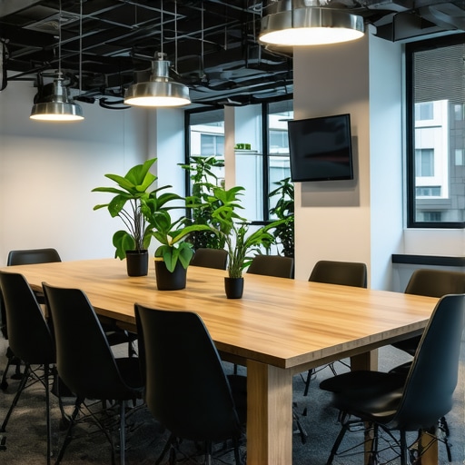 Futuristic coworking space with advanced tech and flexible seating arrangements