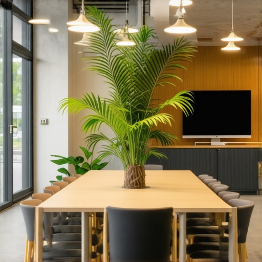 Contemporary coworking meeting room with adaptable furniture and vibrant atmosphere.
