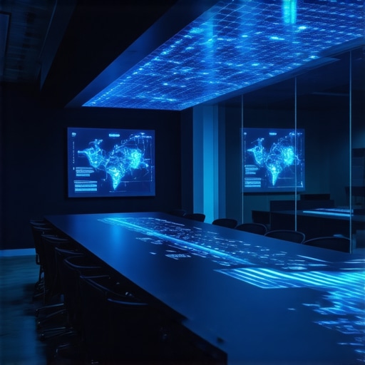 A modern conference room showcasing augmented reality and artificial intelligence tools for collaboration