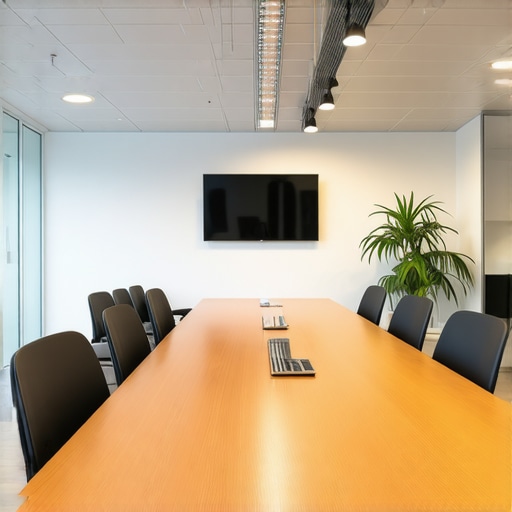 Innovative Coworking Meeting Space with Technology A modern coworking space featuring advanced technology and flexible furniture for startup meetings.