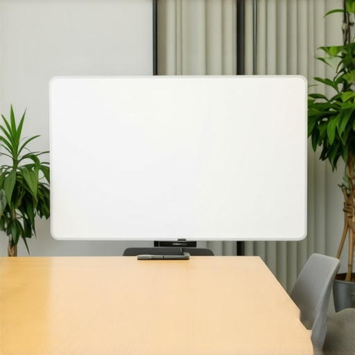 Smart Tech-Enabled Startup Meeting Room Futuristic coworking space with advanced audiovisual equipment and natural decor