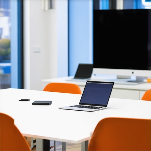 High-Tech Coworking Conference Room A sleek coworking space equipped with advanced conference technology