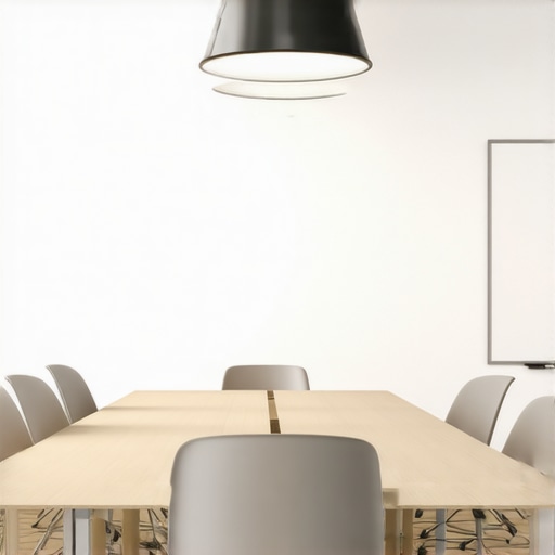 Professional Startup Meeting Space A stylish conference room with bright lighting, ergonomic chairs, and branding elements for a startup meeting