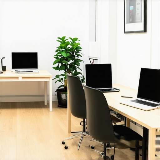 A peaceful coworking area with enclosed soundproof booths and quiet workstations.