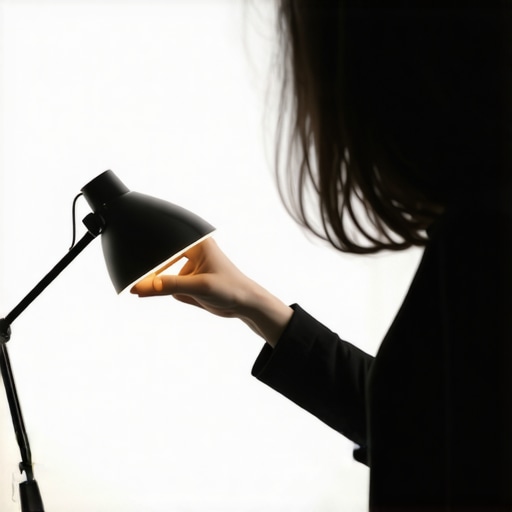 Adjusting Lighting Desk Lamp Person fine-tuning a diffused desk lamp for better lighting in a work-from-home setup