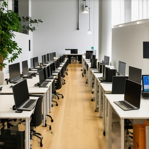 A contemporary office layout with movable partitions and varied work areas for a growing startup.