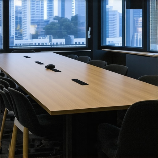 A sleek, organized conference room equipped with premium AV devices for startups and coworking spaces.