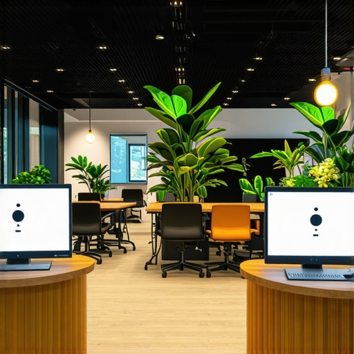 High-Tech Coworking Environment A modern coworking space equipped with IoT sensors, ergonomic desks, and collaborative zones