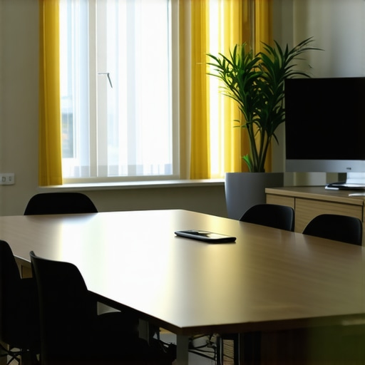 A stylish, professional conference room set up for a startup pitch meeting with natural sunlight