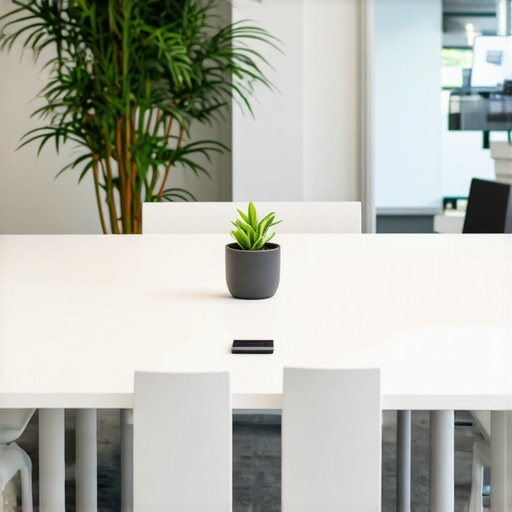 A contemporary conference room with ergonomic chairs, a large screen, and soundproof walls, ready for professional meetings.