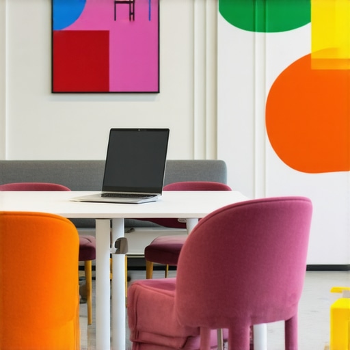 A contemporary coworking space featuring acoustic treatments, modular furniture, and inspiring artwork.