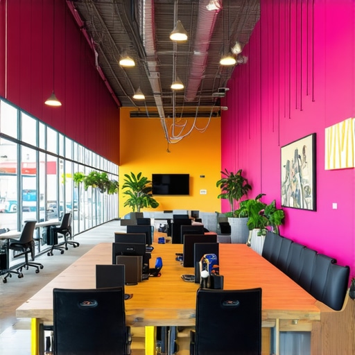 Bright and open renovated warehouse converted into a coworking space with collaborative zones.
