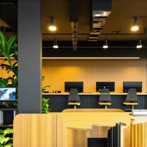 Bright coworking area with private conference rooms and communal working tables.