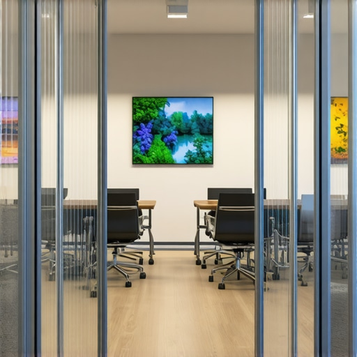 Optimized Conference Room for Startups A sleek coworking conference room with glass walls, ergonomic furniture, and bright lighting, designed for productive meetings