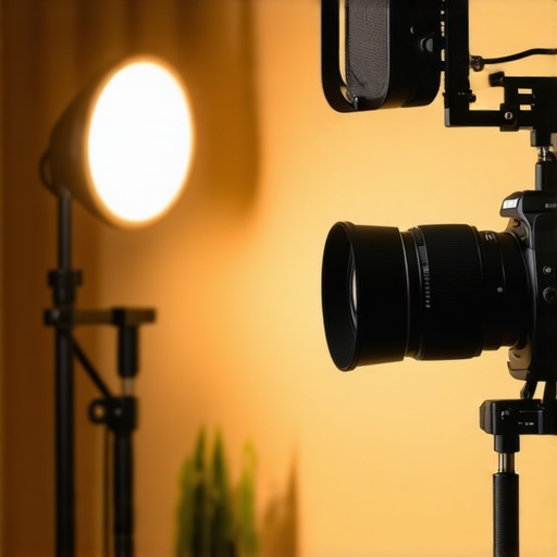 A clean, well-lit home studio with professional equipment ready for a webinar