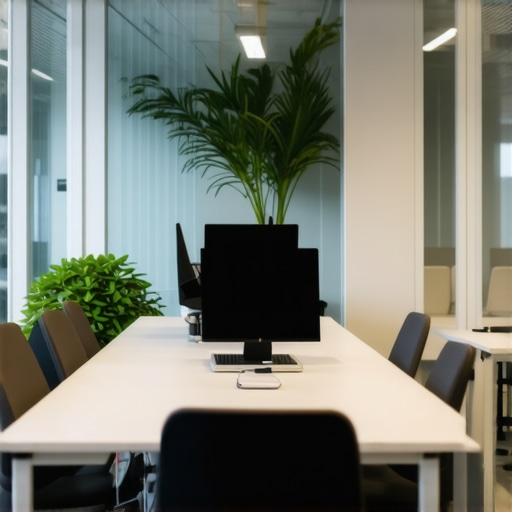 A bright, modern coworking meeting room with high-tech equipment and comfortable seating.