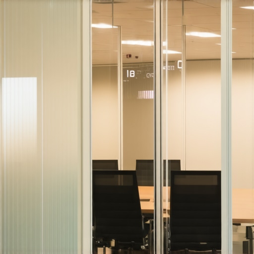 A sleek, contemporary conference room featuring glass and frosted partitions with integrated soundproofing, highlighting privacy features.