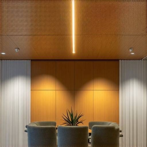 A cozy, well-designed conference room with vibrant decor and adjustable lighting designed for creativity.