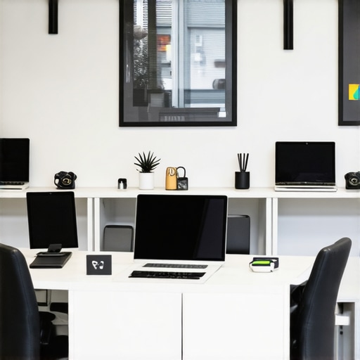 Contemporary coworking space with technology and natural light, emphasizing cleanliness and readiness for meetings.