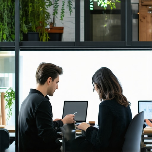 Startup team comparing coworking and private office options with notes and laptops.