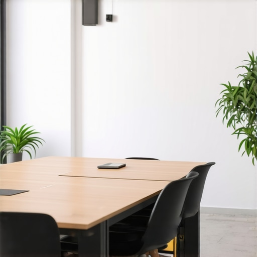 Interior of a modern coworking space with shared tables and smart tech
