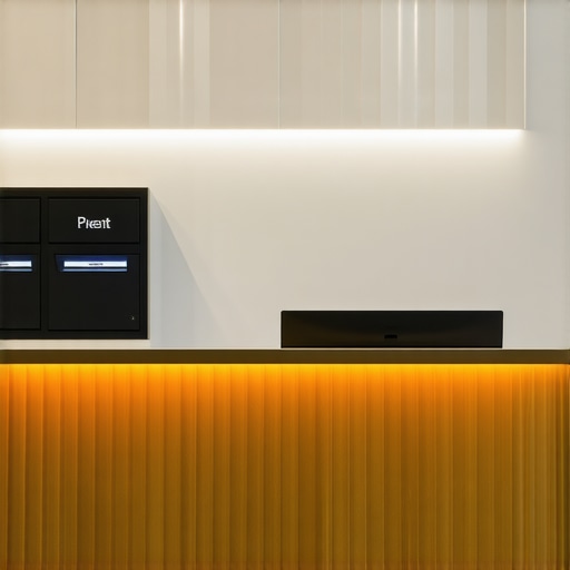 A professional coworking space with visible mailboxes and reception area.