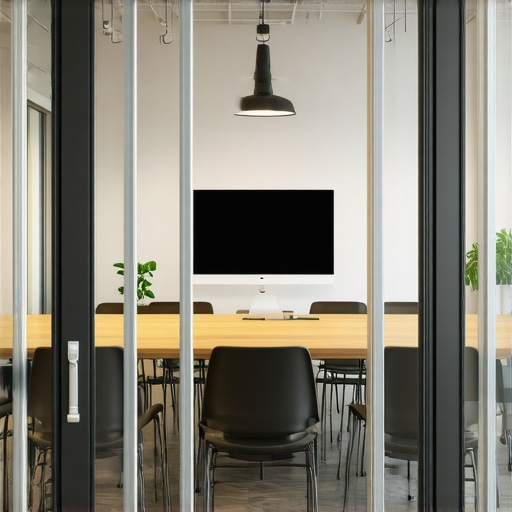 A bright, modern conference room with tech amenities