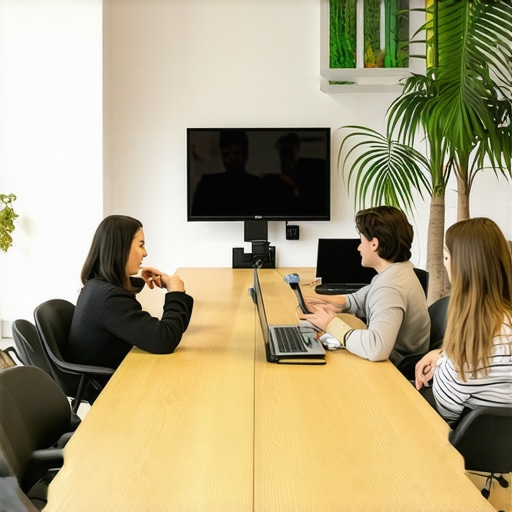 Team collaborating in a well-equipped coworking conference room.