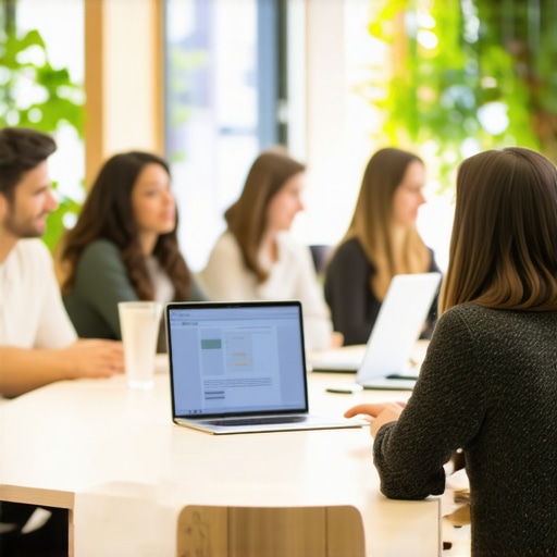 Participants actively collaborating in a well-lit coworking space during a workshop.