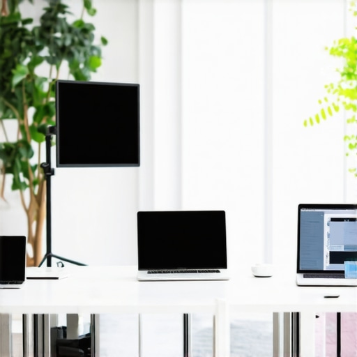 Flexible Coworking Demo Setup Portable presentation setup in a coworking space with branding and tech equipment