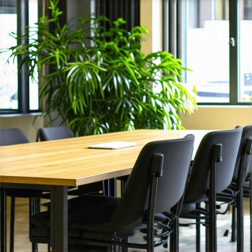 A well-designed coworking conference room with adaptable furniture and bright ambiance.