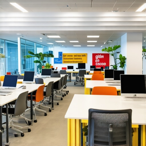 Modern coworking space with open-area desks and meeting rooms