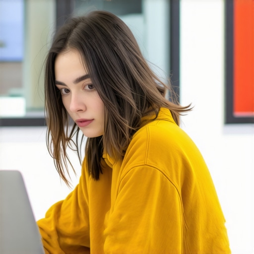Person concentrating on work at a tidy desk in a contemporary coworking space.