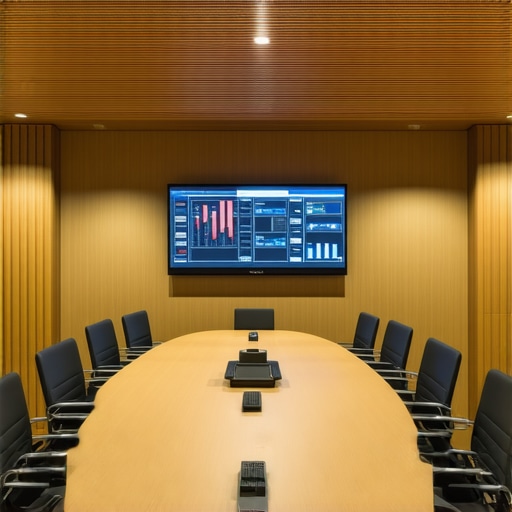Conference room showcasing advanced audiovisual and network equipment for seamless meetings.
