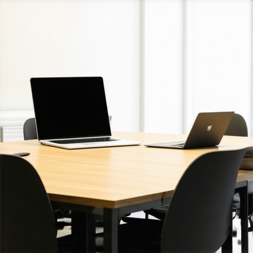 A stylish coworking room equipped with projectors, soundproof panels, and ergonomic furniture