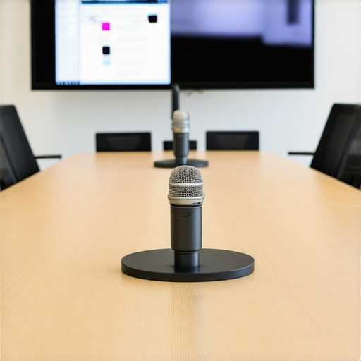 A well-equipped conference room showcasing microphones, whiteboards, and digital screens for effective meetings.
