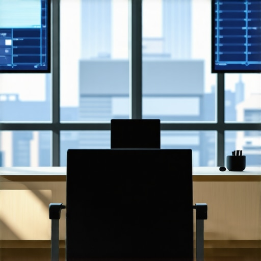 Interior of a modern conference room equipped with AI sensors, advanced AV equipment, and a digital dashboard for maintenance tracking.