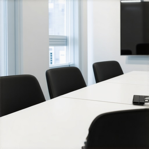 Stylish coworking conference room Modern coworking space with a professional conference room equipped with technology and comfortable seating.