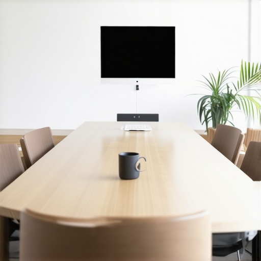A contemporary coworking conference room equipped with advanced technology and ample natural light.