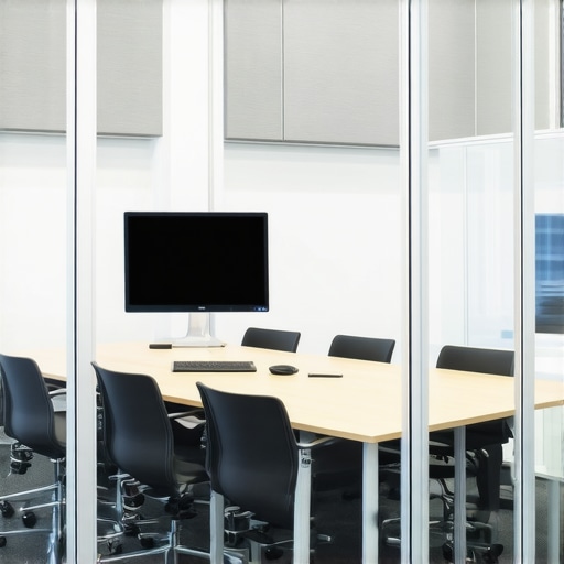 Acoustic privacy in modern meeting rooms A modern glass-walled conference room with acoustic treatments for sound privacy.