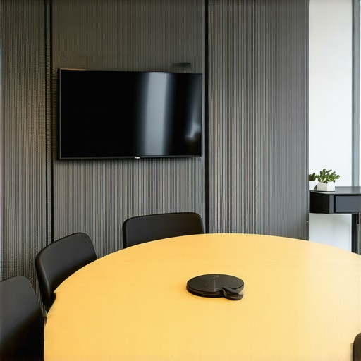 Professional startup conference room featuring acoustic treatment and collaborative layout for hybrid teams.