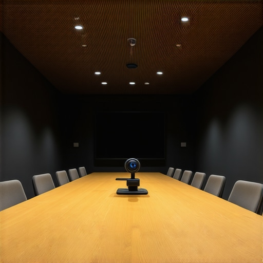 Professional AV equipment and acoustic panels in a modern startup conference room.