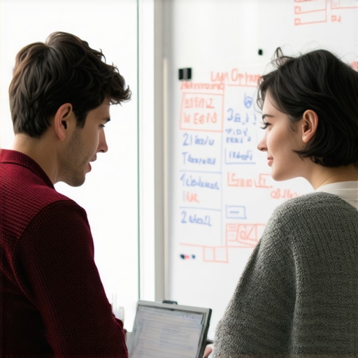 Professionals collaborating in a dynamic coworking meeting space