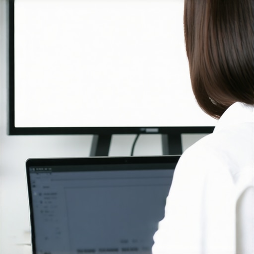 A professional using a privacy filter on a laptop in a modern coworking conference room to protect trade secrets.