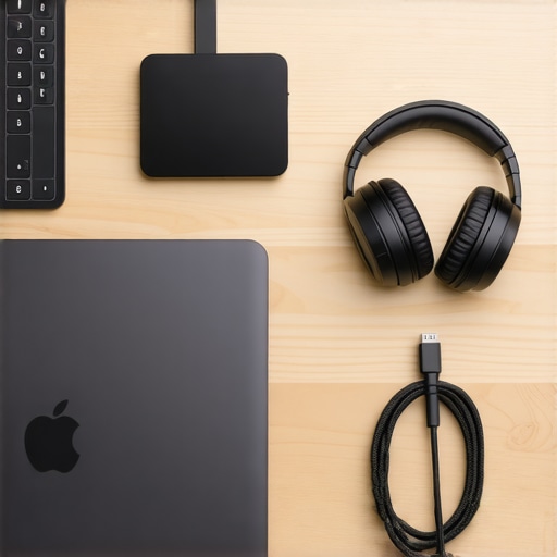 A flat-lay of essential tech tools for productive coworking and startup scaling
