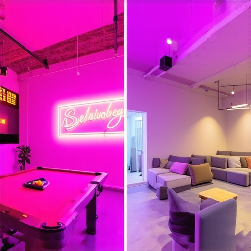A comparison between a distracting lounge and a productive focus room in a coworking office.