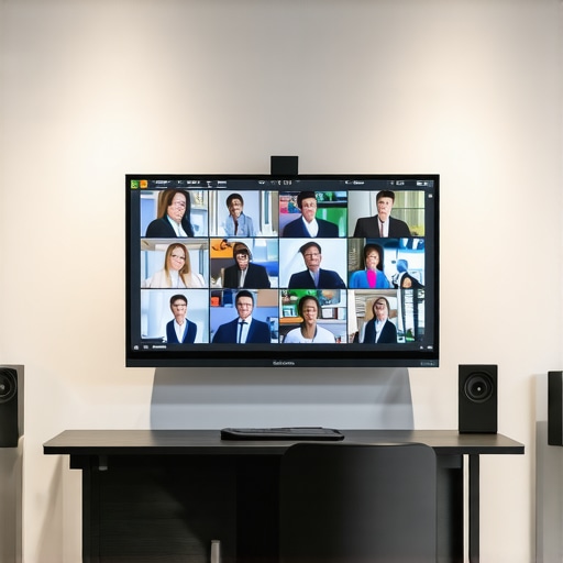 A high-tech startup meeting room with spatial audio and professional lighting setup.